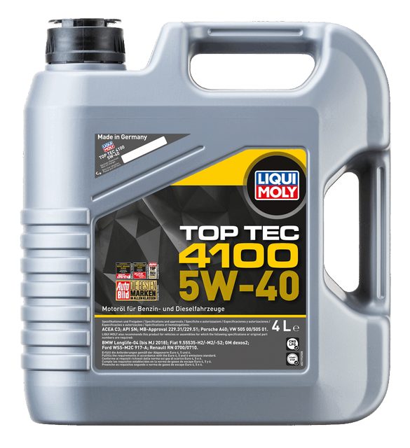 LIQUI MOLY 5W-40 Motor Yağı Tam Sentetik Top Tec 4100 4 Litre (2195) - Orijinal Ürün | ApexParts